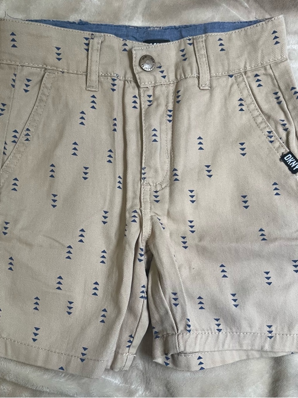 DKNY Kids Boy Khaki Shorts with Navy Triangle Print